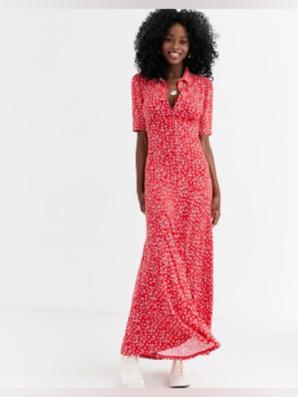 ASOS Red Floral Maxi Dress Fitted Waist Button Front Size 6